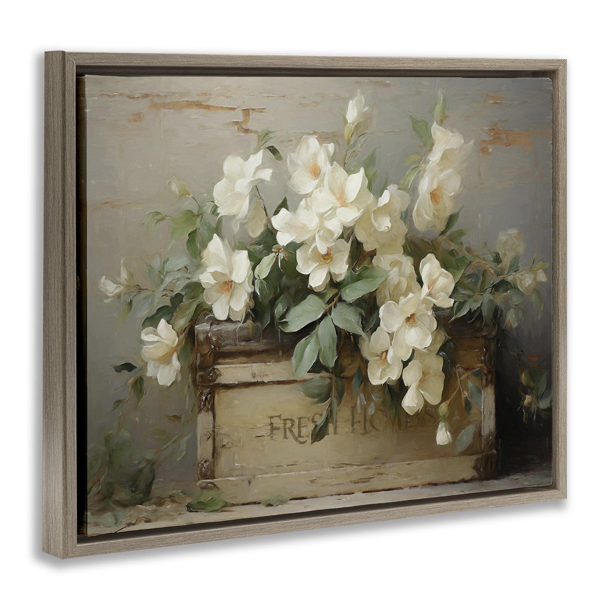 Stupell Industries Fresh Rustic Flowers Botanical & Floral Painting Brown Floater Framed Art Print Wall Art, 31 x 25