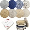 thumbnail image 1 of wonima44 Handmade Woven Cotton Coasters - Set of 8 with Holder, Absorbent, Protects Tabletop - 4.3 Inch Diameter, 8 Colors, 1 of 1
