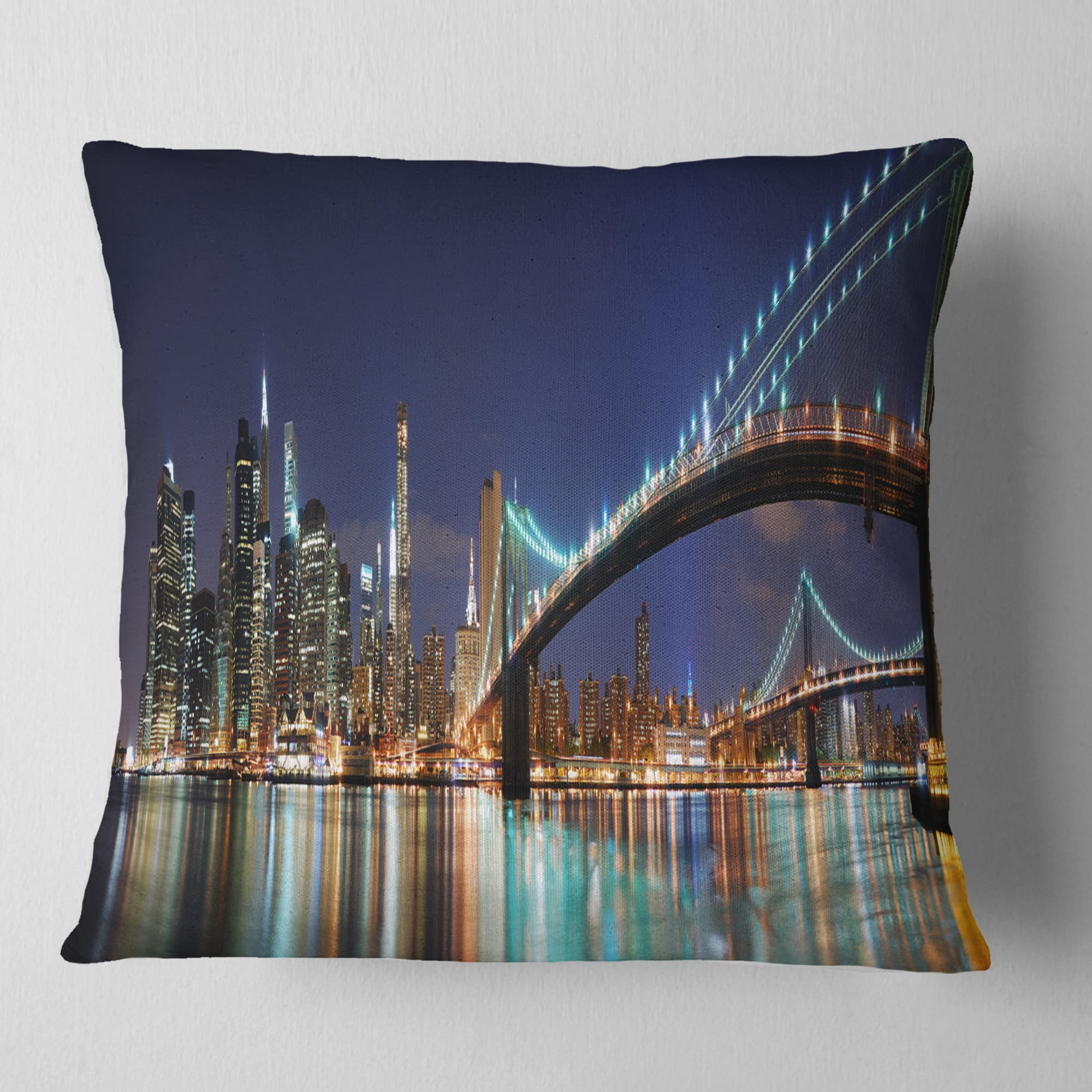 Designart Brooklyn Bridge Panorama - Cityscape Photo Throw Pillow - 16x16