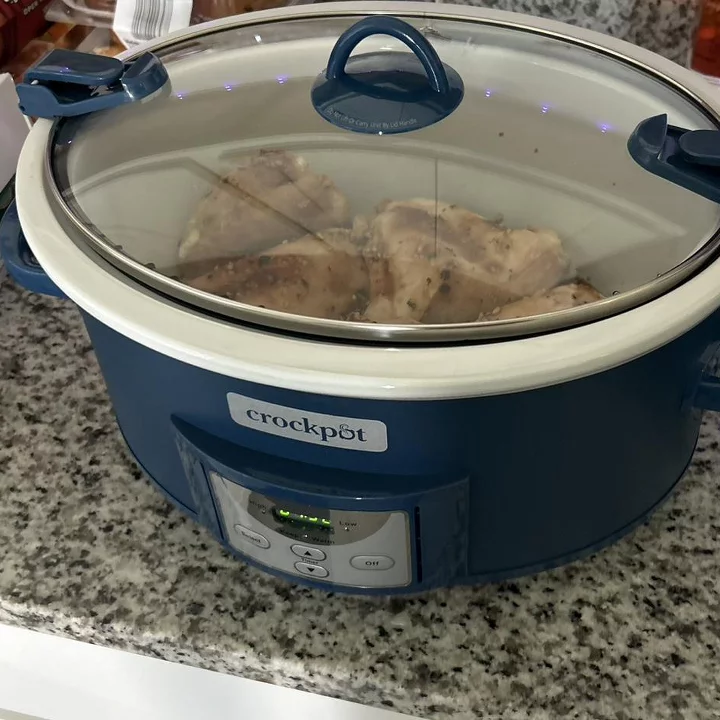 Crock-Pot 7qt Cook & Carry One Touch Programmable Slow Cooker Poseidon Blue: Locking Lid, Dishwasher-Safe Parts