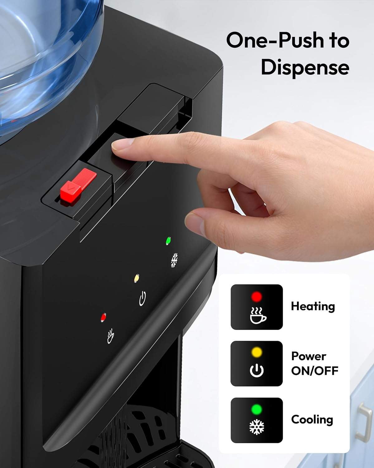 Top Load Water Dispenser for 3 or 5 Gallon Bottles, Countertop Water Cooler with Hot & Cold Settings