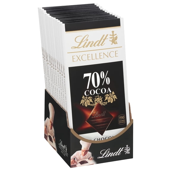 Lindt Excellence Bar, 70% Cocoa Smooth Dark Chocolate, Gluten Free, Great for Holiday Gifting, 3.5 Ounce (Pack of 12)
