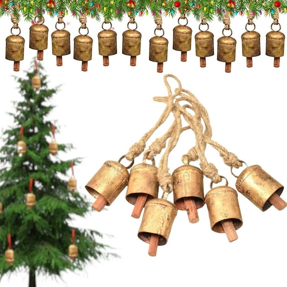 Vintage Rustic Decorative Harmony Bells, Set of 6 – Jingle Bells with Jute Rope for Christmas Tree & Farmhouse Home Décor