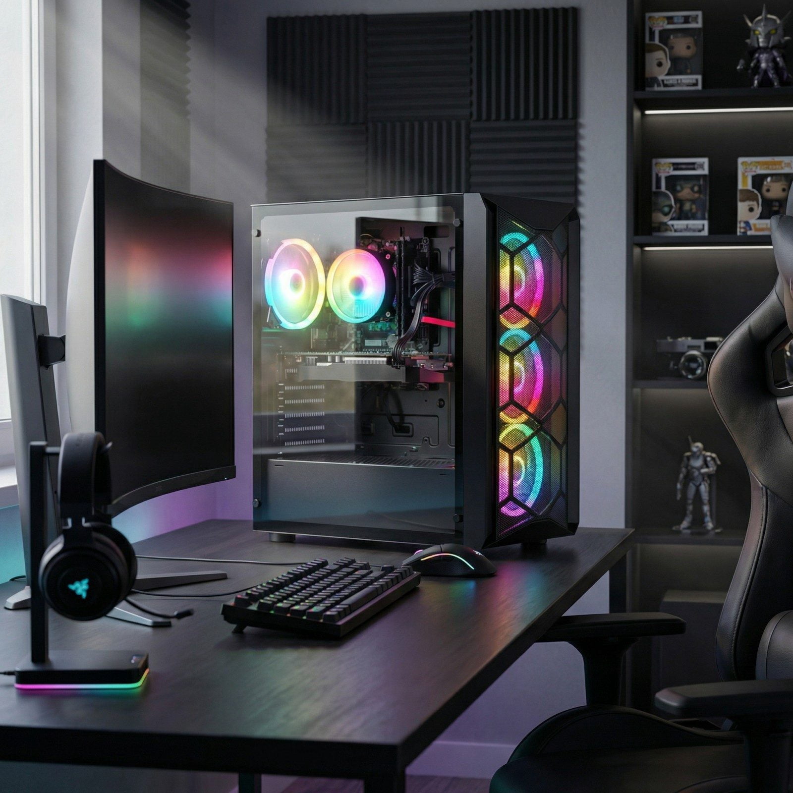 STGAubron Gaming PC Desktop, RX 580 16G, Intel Core i7 up to 3.9G, 16G Ram, 512G SSD, Wifi 6, BT 5.0, RGB Fan x4, Win 11 Home