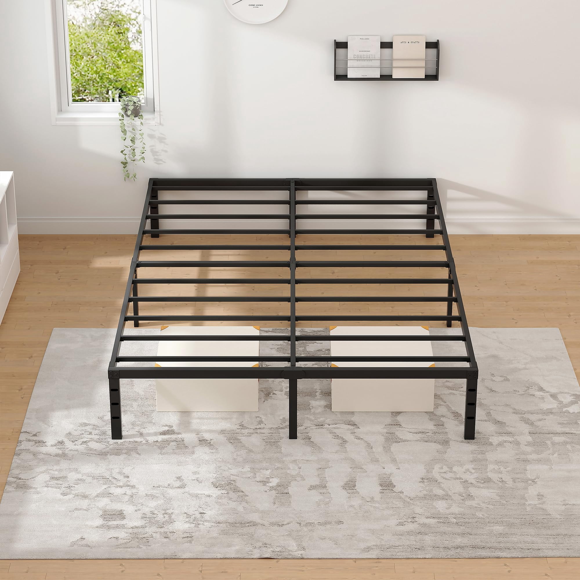 King Size Metal Bed Frame with Storage, Heavy Duty Sturdy Foundation, Easy Assembly, 14 Inch Height, Bedroom Furniture