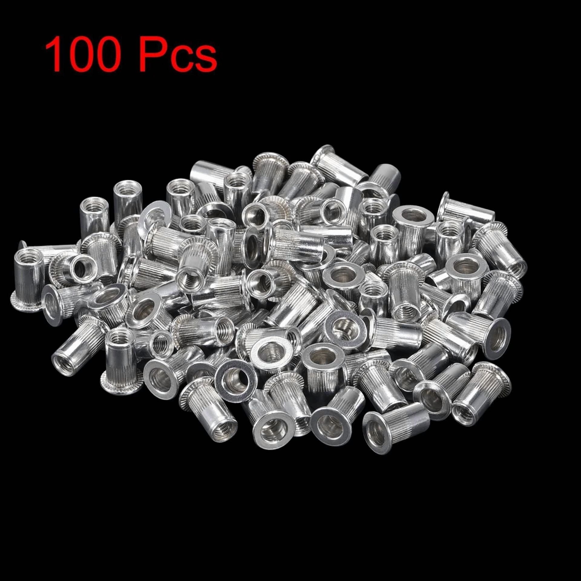 CIRCLE- 100Pcs #10-32 Rivet Nuts Aluminium Alloy Knurled Flat Head Threaded Insert Nut