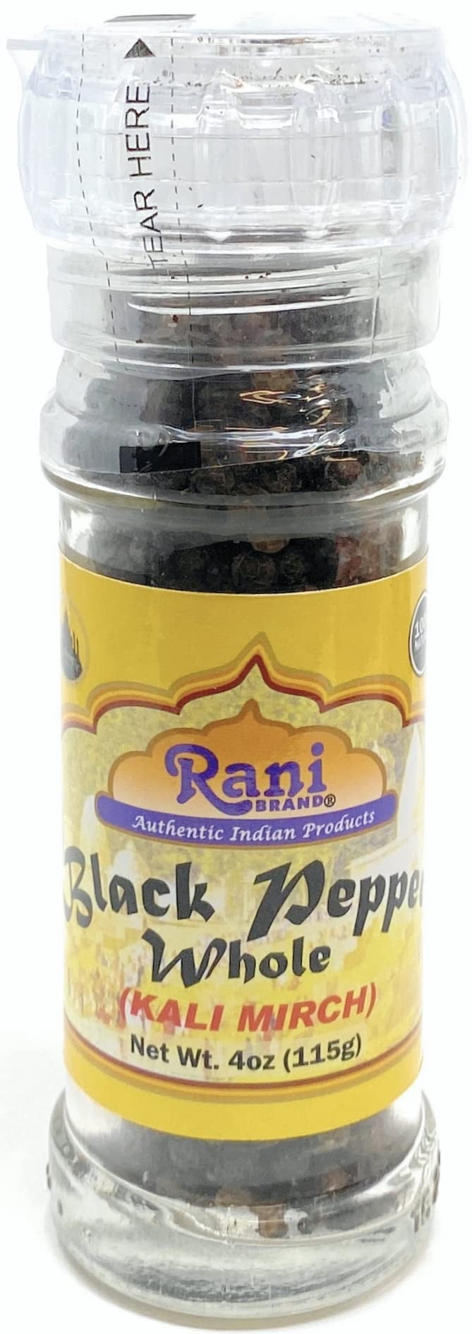 Rani Black Pepper Whole (Peppercorns), Premium Indian MG-1 Grade 1.8oz (51g) Grinder Bottle ~ All Natural | Gluten Friendly | Non-GMO | Perfect size for Grinders!