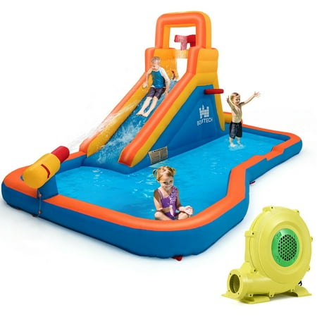 Bowser Ball - Gymax Inflatable Splash Water Bouncer Slide Bounce House w/ Ball Hoop & 680W Blower