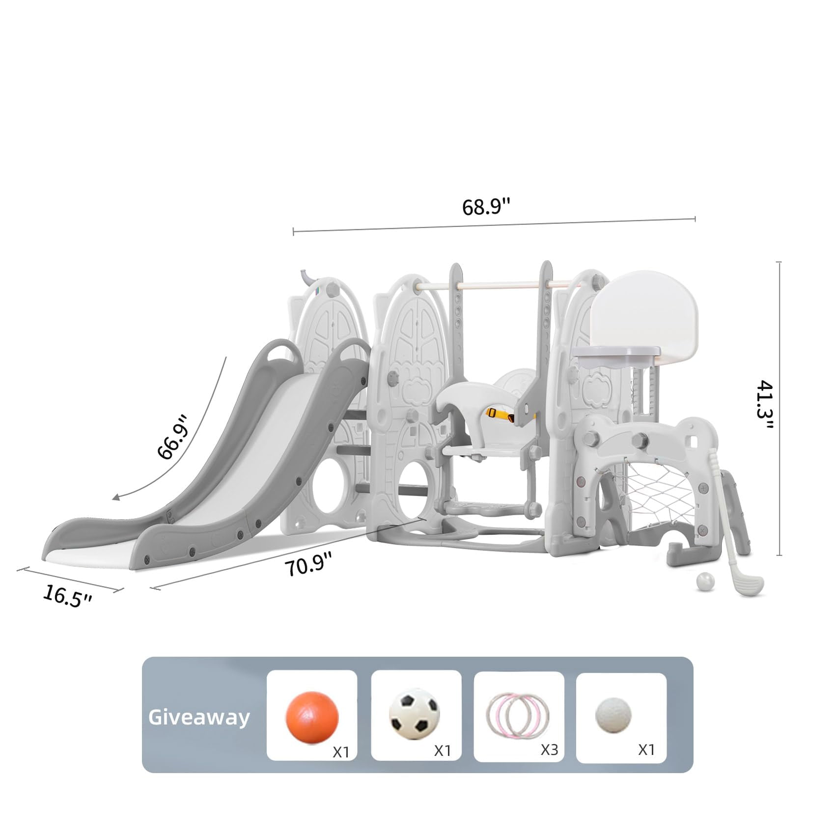 UNICOO® Toddler Slide and Swing Set, Kids Indoor and Outdoor Playground Combination for Boys & Girls (Kids Playground Set 8 in 1 - White Grey)