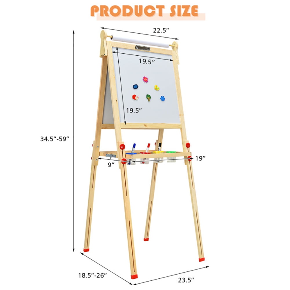 Barara King Kid's Art Easel, Drawing Easel,Kids Art Easel with Paper Roll Double-Sided Regulable Drawing Easel Plank