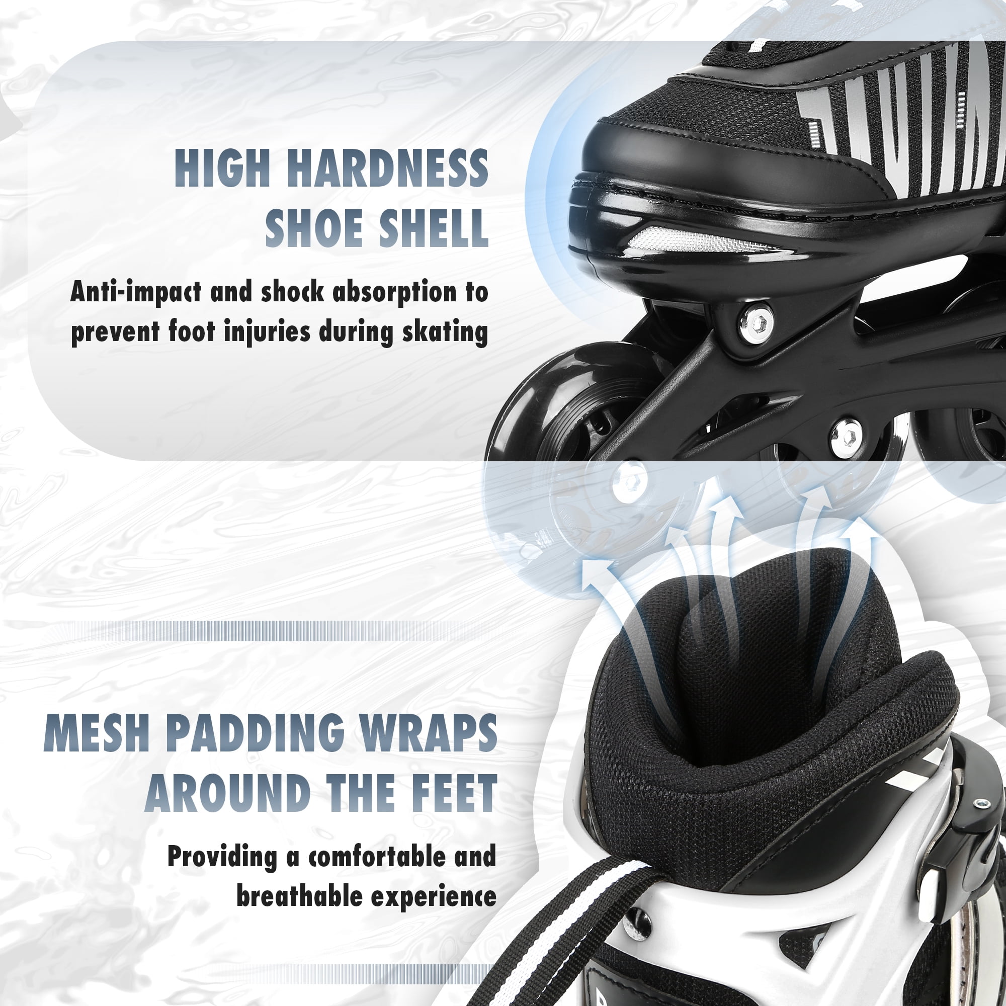 TaroKitc Adjustable Inline Skates for Kids and Adult, Girls, Boys with All Light up Wheels, White(Size 5-8)
