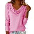 thumbnail image 3 of TaTaai Women's Casual Loose Linen Long Sleeve Crew Neck Tops Elegant Draped Pleated Collar Solid Color Lightweight Comfy Blouses for Daily Office Gift, 3 of 8