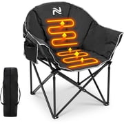 Slsy Oversized Heated Camping Chair, Padded Camp Chair with 3 Heat Levels, Portable Folding Heated Chair Round Moon Saucer Folding Lawn Chair Outdoor Chair