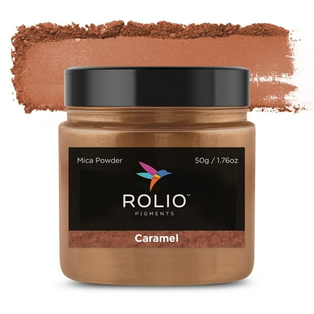 Rolio Premium Mica Powder - Caramel (50G / 1.76oz) - 1 Jar of Brown Pigment Powder for Epoxy Resin, Dye, Soap Making, Nail Polish, Paint, Candle Making, Bath Bombs, Slime