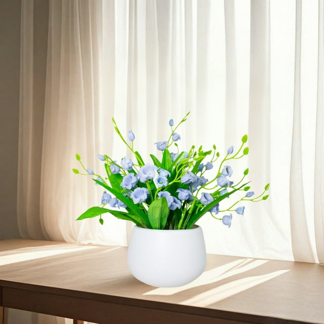 Flores artificiales, plantas de interior falsas, pequeñas hojas de tortuga, lirios del valle, macetas, adecuadas para dormitorio, plantas de simulación, plantas de plástico.