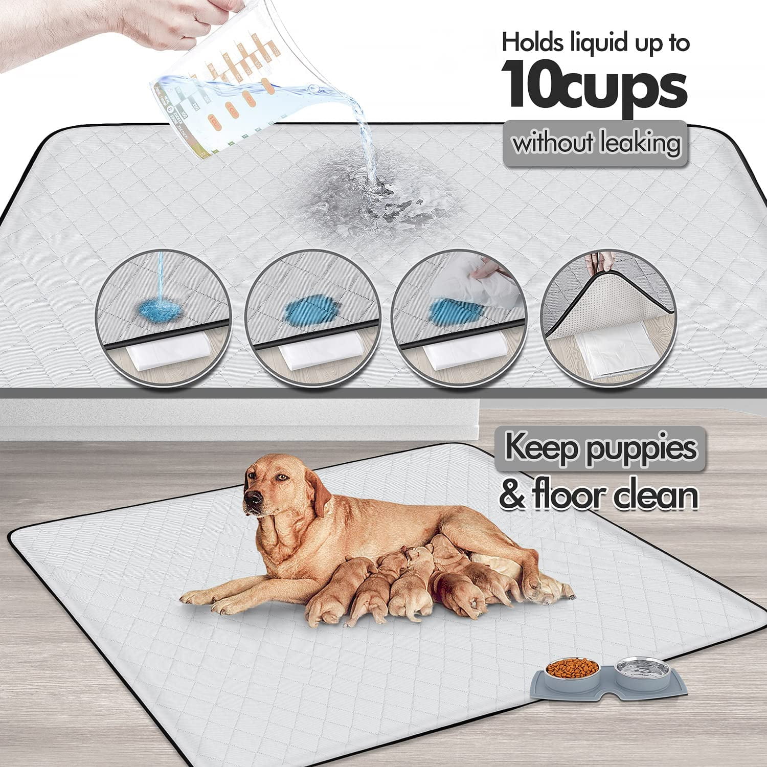 Gimars Upgrade Heavy Absorbency Non-Slip Washable Pee Pads for Dogs,  72″x72″, 65″x48″, 36″x31″ Reusable Anti-Tear Dog Training Pads, Waterproof  Floor Mat for Incontinence, Playpen – Gimars