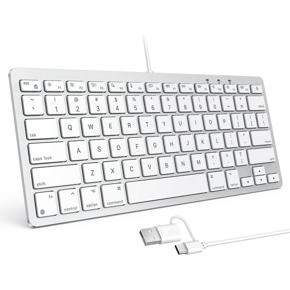 Wired Keyboard for Mac Devices ONLY with Dual Interface, Comfortable Typing Angle & Stable Connection, Compatible with MacBook, iMac, Mac mini, PC-White