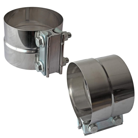 Abrazadera de banda de escape con junta de regazo de 4"" - Acero inoxidable con 1 bloque, 2 piezas para codo de silenciador de tubo de escape de 4"" Od a 4"" Id y conexión de tubo de escape (paquete d