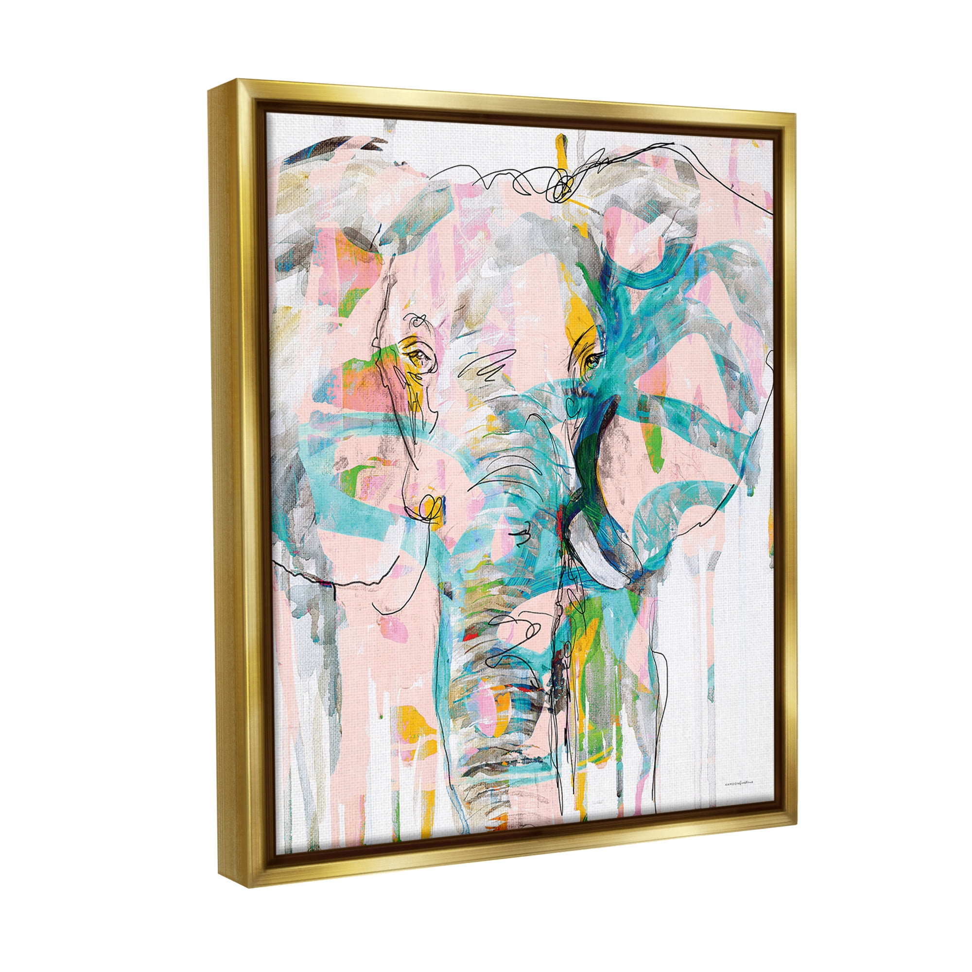 Stupell Industries Abstract Elephant Doodle Animals & Insects Painting Gold Floater Framed Canvas Art Print Wall Art, 17 x 21