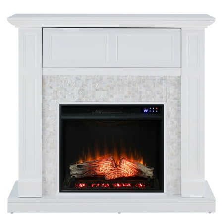 

Sei Noblani Transitional Style Electric Media Fireplace W/ Tile Surround in White finish
