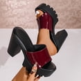 thumbnail image 6 of Xdegoge Flatform Sandals for Women Open Toe Chunky Block Heel Slip On Mules Glossy Patent Finish Treaded Sole Dressy Evening Party Footwear, 6 of 9