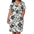 thumbnail image 3 of Womens Casual Dresses Black Floral White Background Pattern Short Sleeve Dress Summer Dresses for Women 2025, 3 of 6