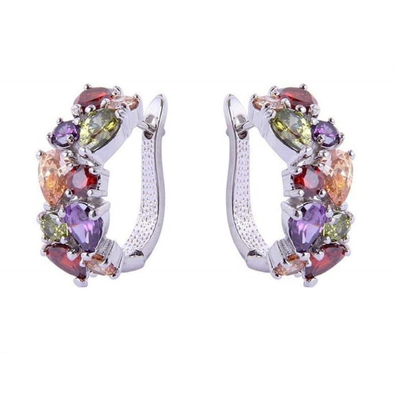 PONPRNGY Hoop Earring for Women Multicolored Crystal Earring Multi Gemstone Earrings Amethyst Ruby Sapphire Garnet Earring for Fashion Jewelry Ideal Valentine's Day