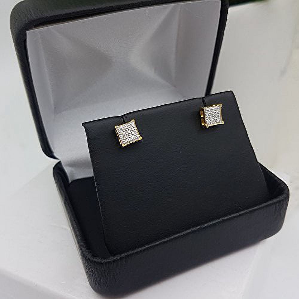 Dazzlingrock Collection 0.06 Carat (ctw) Round Lab Grown White Diamond V Prong Square Mens Hip Hop Iced Stud Earrings, 18K Yellow Gold Plated Sterling Silver