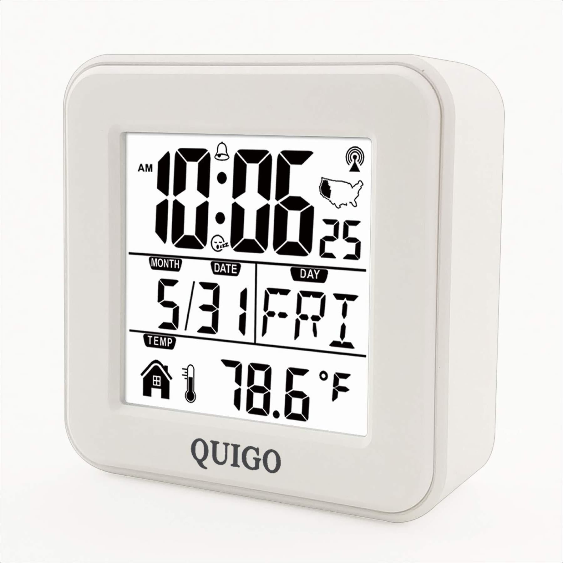 QUIGO Digital Alarm Clock Atomic Bedrooms Kids Desk Table Bedside