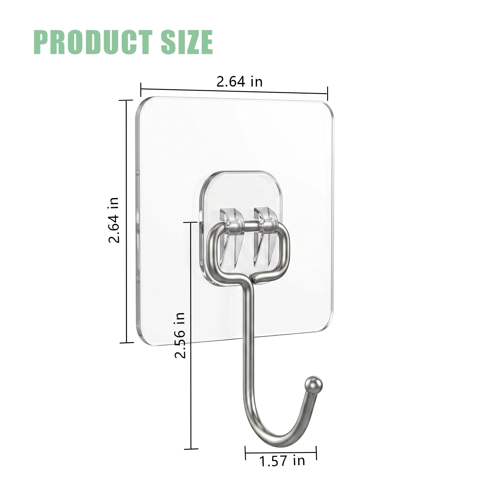Koomade 8 Pack Large Clear Adhesive Wall Hooks Stainless Steel Heavy Duty for Towels & Coats