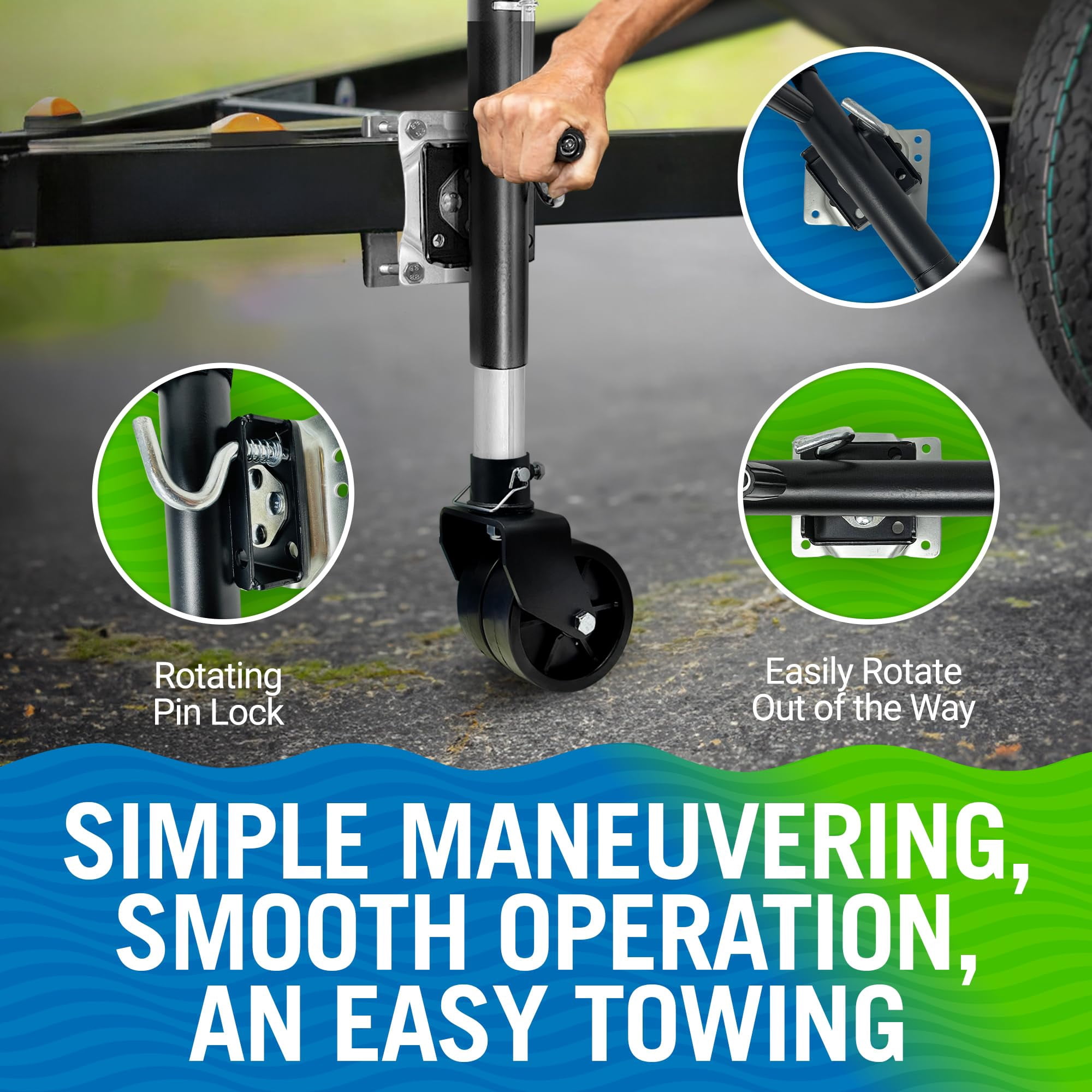 1200lbs Boat Trailer Jack with Wheel, Trailer Tongue Jack, Marine Bolt-On Lift Roller Swivel Stand, Heavy-Duty Utility Hitch Parts, Double Boat Lift Kit