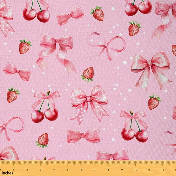 Homewish Princess Cute Bow-tie Fabric by the Yard 1 Yard for Girls, Red Strawberry Cherry Room Decor Fabric by the Yard, Chic Polkadots Sewing Fabric, Luxury Bedroom Decor