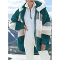 thumbnail image 4 of Womens Winter Fuzzy Fleece Jacket Hooded Color Block Patchwork Coats Outerwear with Pockets Green S, 4 of 8