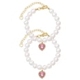 thumbnail image 4 of 2Pcs Pearl Pet Collar with Heart Rhinestone for Puppy Kitten Jewelry Accessory for Wedding Birthday Parties, Pink Size S, 4 of 4