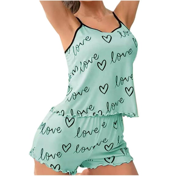 HomeGardon Womens Pajamas Sets Pajamas for Women,Fashion Women Round Neck Print Camisole High Waist Elasticity Shorts Pajama Set,S-XXXL