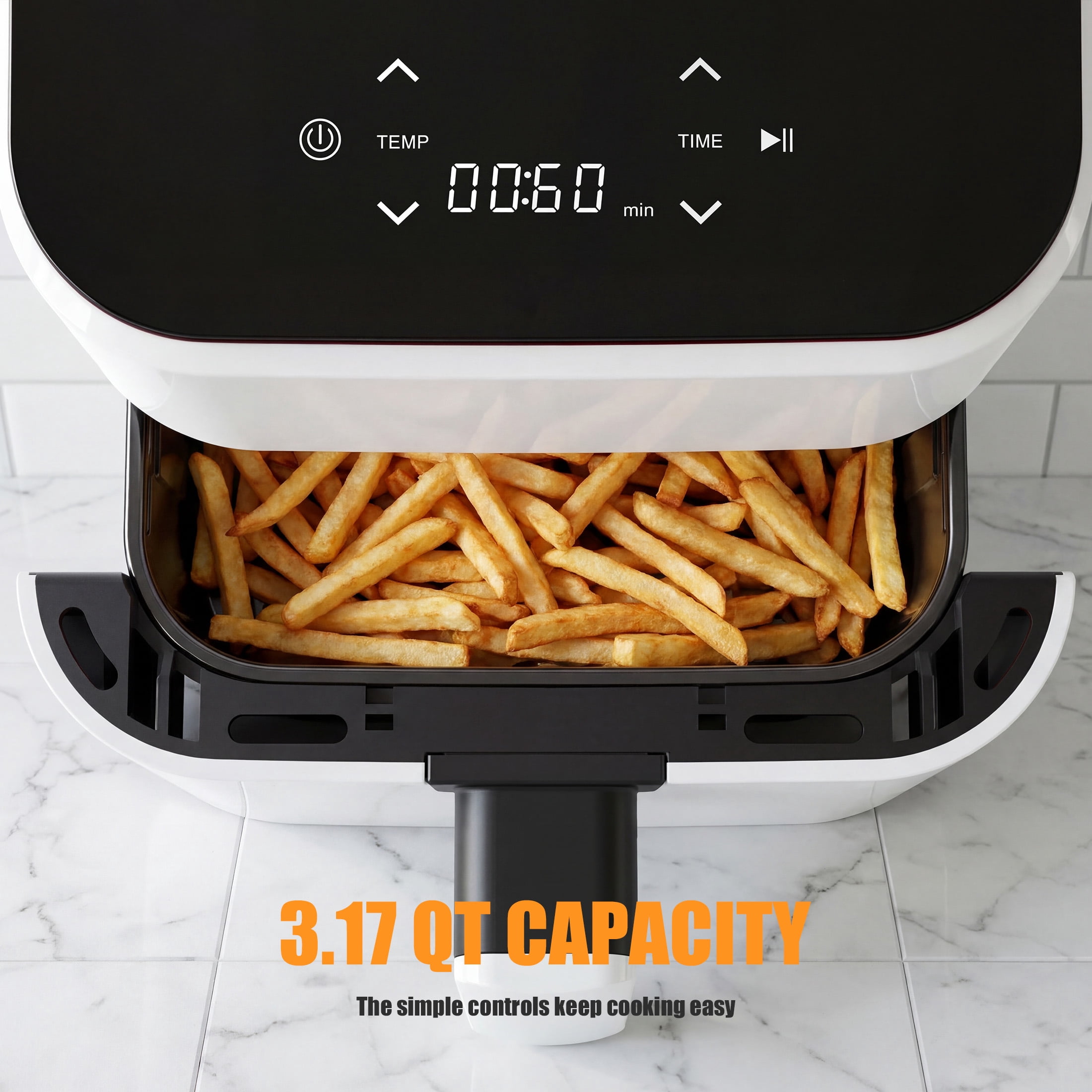 EDX 3 QT Digital Air Fryer, 800W Compact Countertop Air Fryer with Temperature Control, White