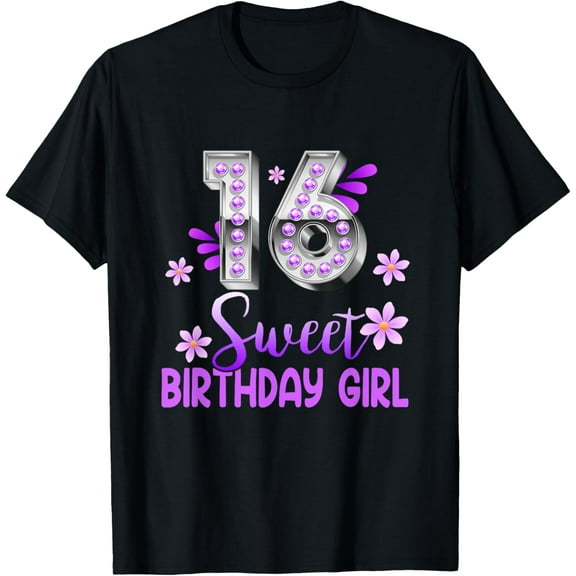 Cute Purple Black Sweet 16 Style Girl 16th Birthday Sixteen T-Shirtmen and women can wear, black, white, gifts.S,M,L,XL,2XL,3XL,489XL