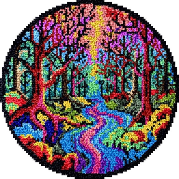 Large Round Latch Hook Rug kits Glowing Trees Latch Hook kit Cushion Blanket Embroidery Craft Kits For Beginner DIY Latch Hook Carpet Rug Kit with Printed Canvas 60x60cm