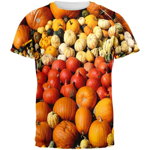 Halloween Rows of Pumpkins All Over Adult T-Shirt - Medium