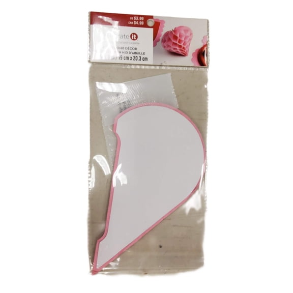 Pink Valentine's Day Honeycomb Heart Decor 7.5x8"