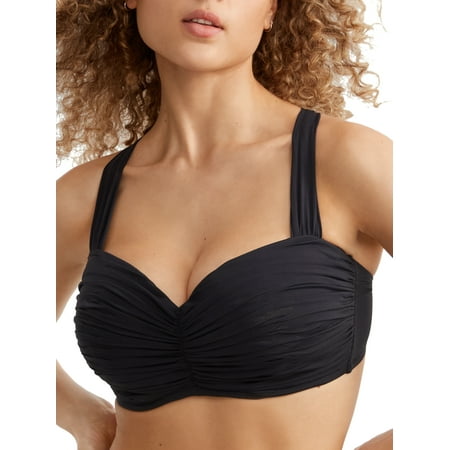 Women s Bleu Rod Beattie 00179D Kore Shirred Underwire Bandeau Bikini Swim Top (Black 36DD)