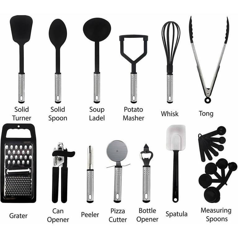 Cooking Utensils Set-Kitchen Accessories, Nylon Cookware Set-Kitchen Gadget Tools of Gray 23 Pieces Kitchen Starter Set, Size: Full