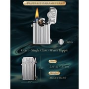 Swiss Retro Soft-Flame Brass Kerosene Lighter,Automatic Ignition, Refillable, Safety Lock, Electroplated, Engraving, Luxury, Collectible, Gift for Husband, Thorens Gen 1 Single Claw Water Ripple