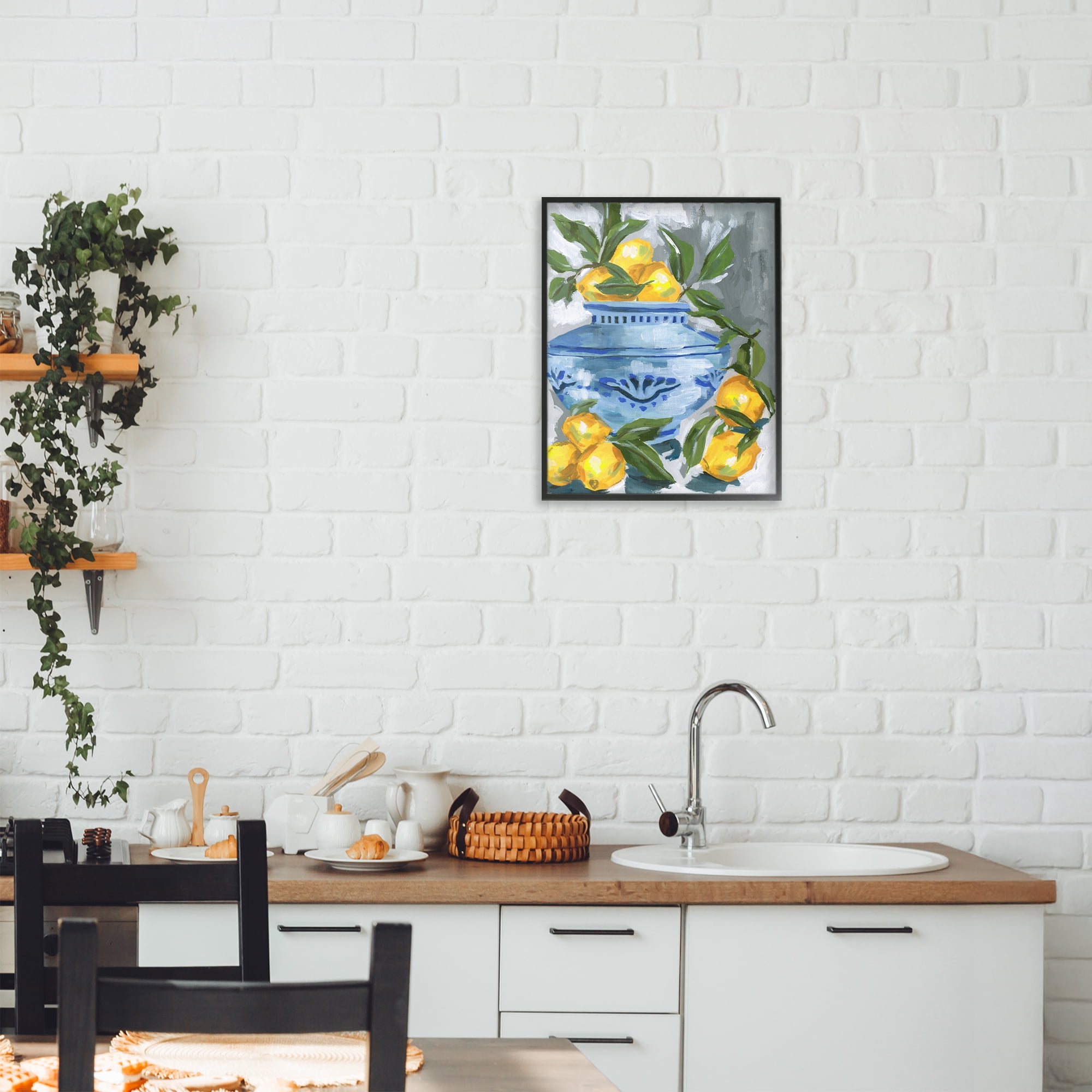 Stupell Industries Indigo & Lemon Vase Black Framed Giclee Art, design by Melissa Wang