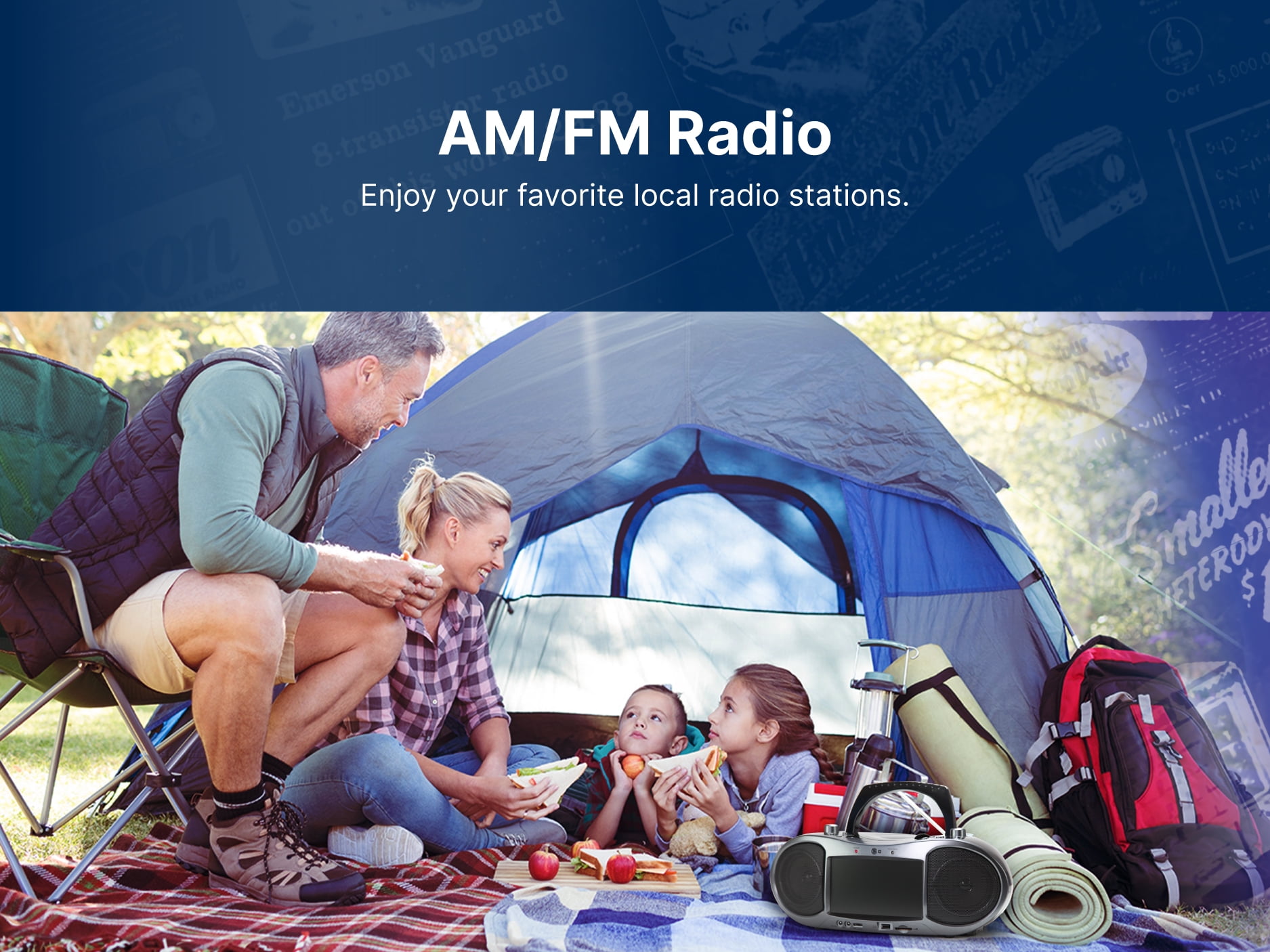Emerson EDL-2560H 7" Bluetooth DVD Boombox with AM/FM Radio, Stereo Speakers, and Remote