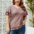 thumbnail image 2 of cfhntfmh Plus Size Summer Tops for Women Ruffle Short Sleeve V Neck Hollow out Blouses Solid Color Dressy Casual Tee Shirts, 2 of 7