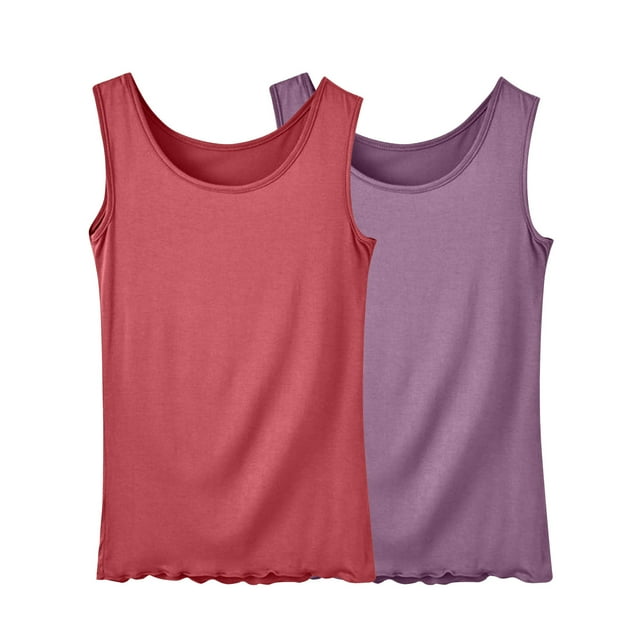 Lmnyox Débardeurs pour Femmes 2 Pack T-Shirts Basiques Sans Manches Doux Confortables Été Col Rond Chemises Simples Grande Taille