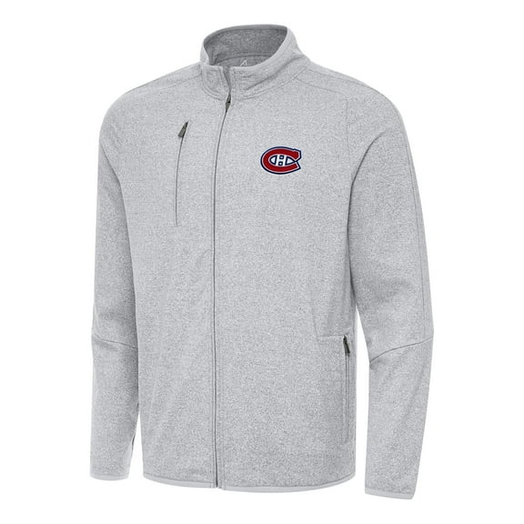 Men's Antigua Heather Gray Montreal Canadiens Hold-Up Full-Zip Tri-Blend Jacket