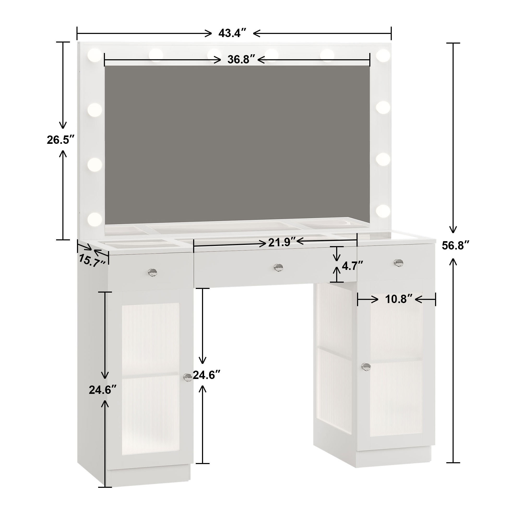 ABOVOBA Makeup Vanity Desk with Large Mirror and Lights,Big Vanity with Power Outlet for Women,White