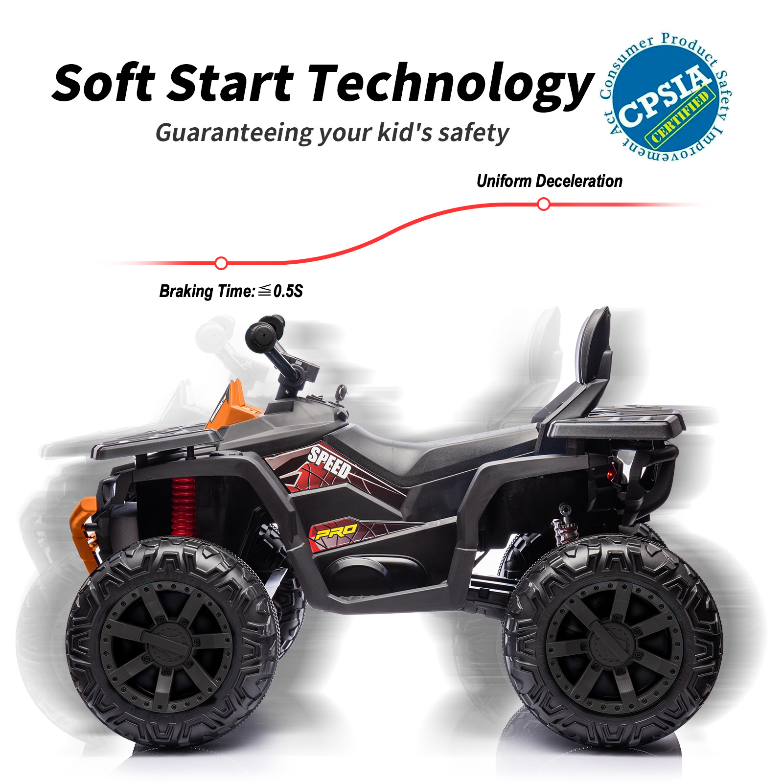 Hikiddo 24V Ride on Toys, Kids ATV 4-Wheeler for Big Kids with 2 Seater, 400W Motor, Bluetooth - Orange